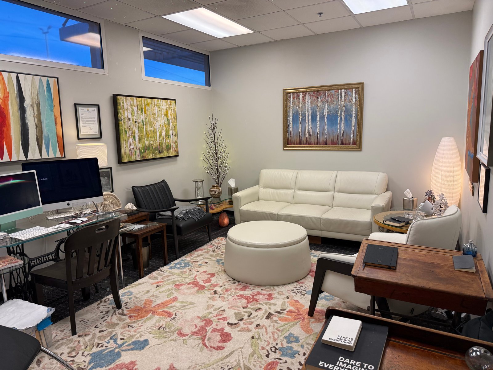 Counseling seating area with artwork