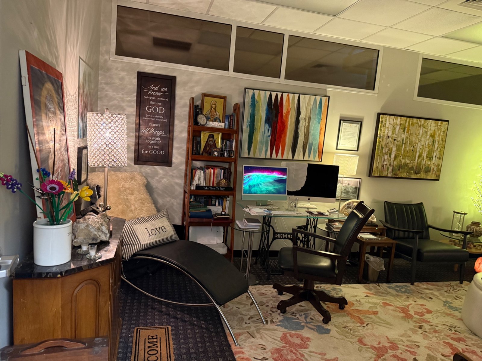 Counseling office with art wall